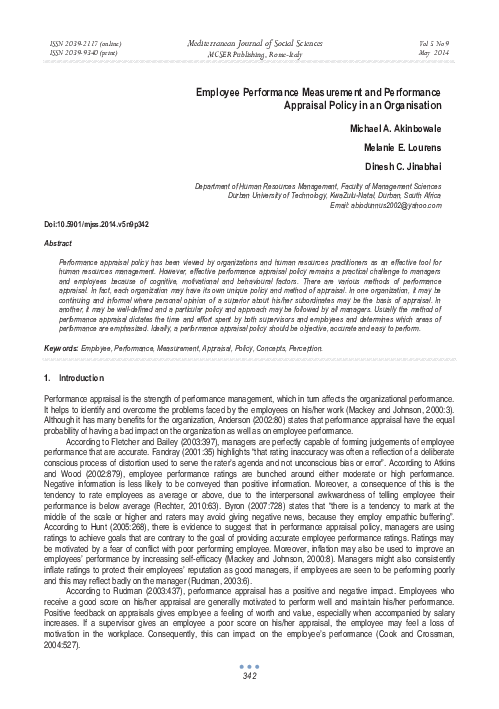 (PDF) Employee Performance Measurement and Performance Appraisal Policy ...