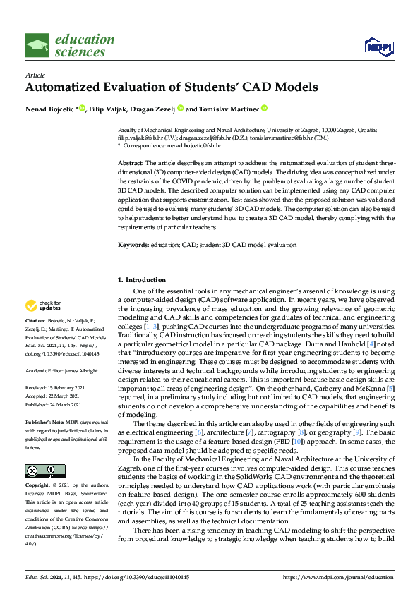 (PDF) Automatized Evaluation of Students’ CAD Models