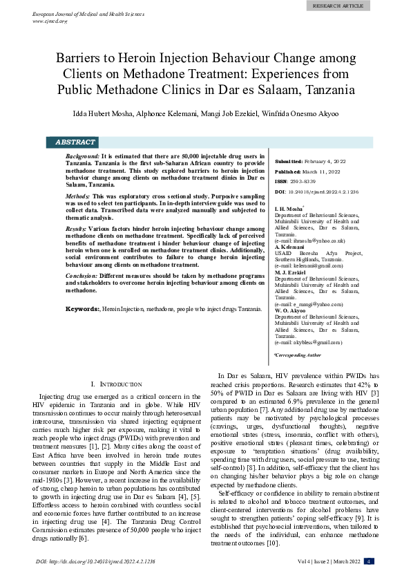 (PDF) Barriers to Heroin Injection Behaviour Change among Clients on ...