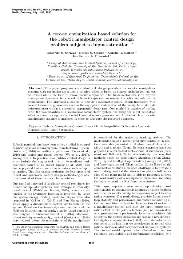 (PDF) A convex optimization based solution for the robotic manipulator ...