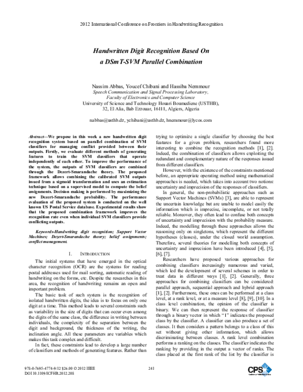 (PDF) Handwritten Digit Recognition Based on a DSmT-SVM Parallel ...