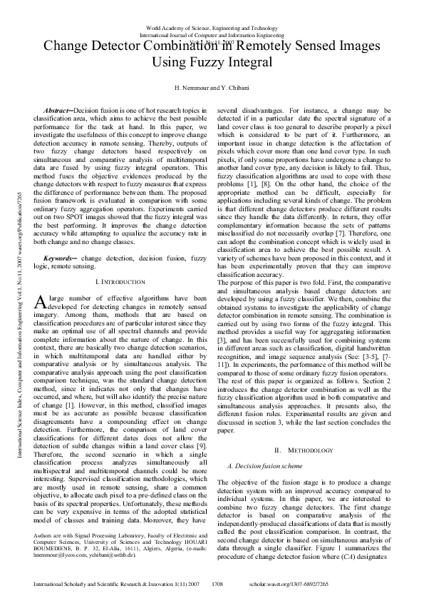 (PDF) Change Detector Combination In Remotely Sensed Images Using Fuzzy ...