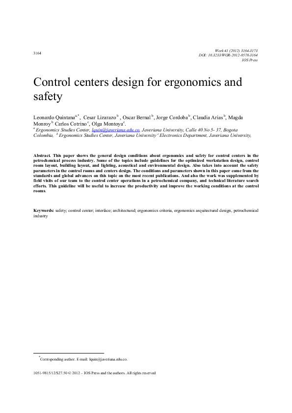 (PDF) Control centers design for ergonomics and safety