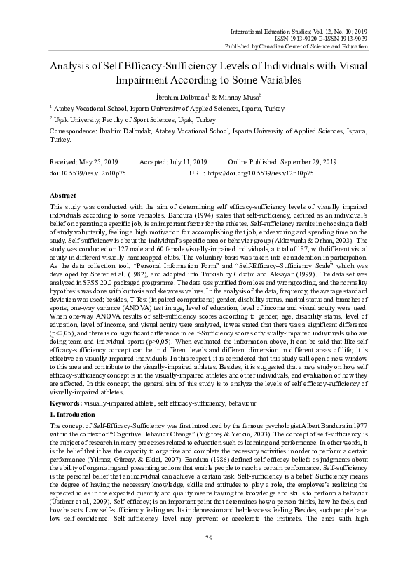(PDF) Analysis of Self Efficacy-Sufficiency Levels of Individuals with ...