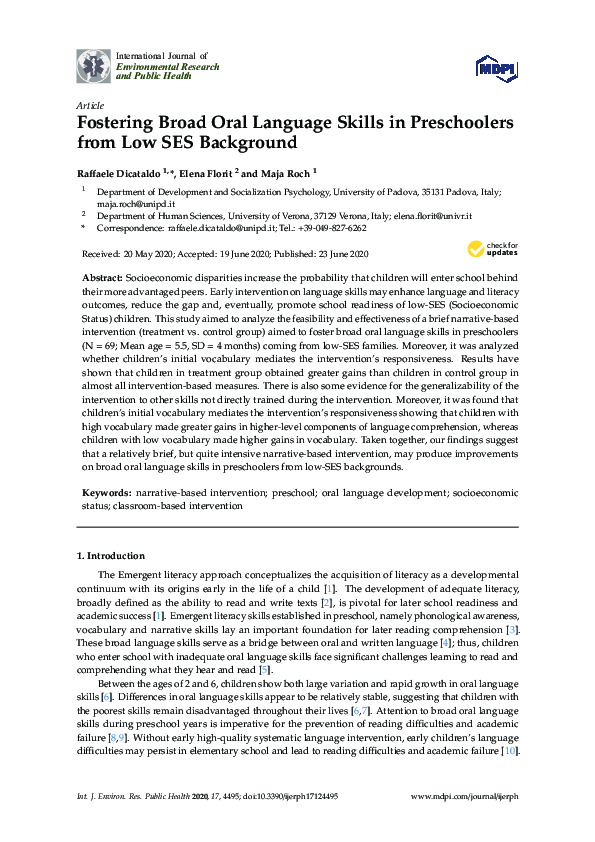 (PDF) Fostering Broad Oral Language Skills in Preschoolers from Low SES ...