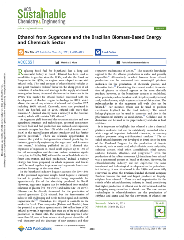 (PDF) Ethanol from Sugarcane and the Brazilian Biomass-Based Energy and ...