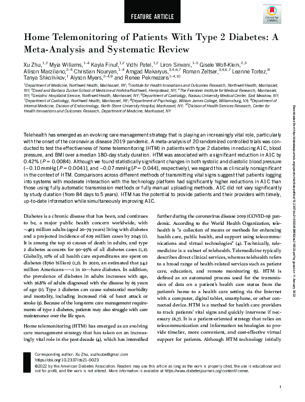 (PDF) Home Telemonitoring of Patients With Type 2 Diabetes: A Meta ...