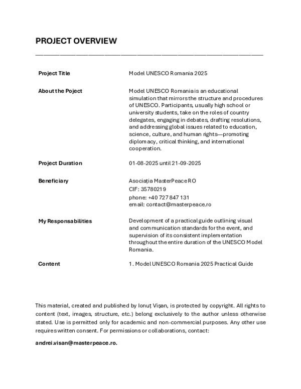 (PDF) Model UNESCO Romania 2025 - Project Overview
