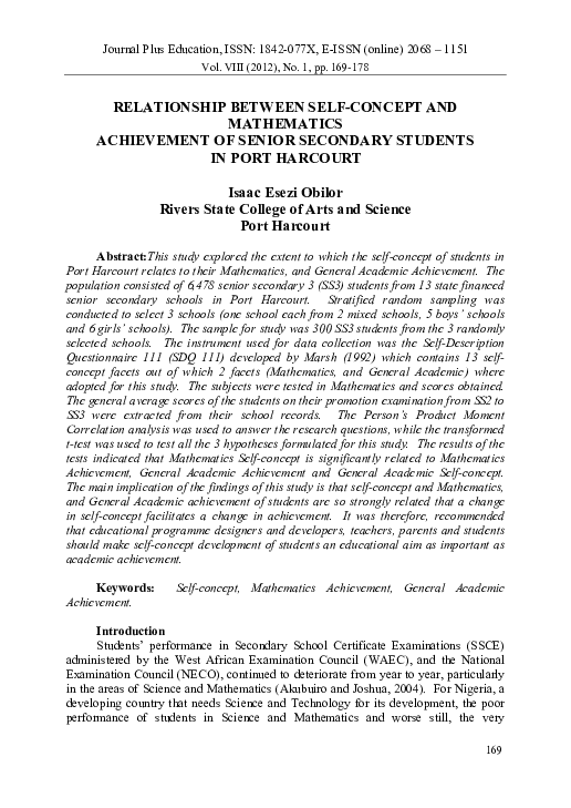 (PDF) Relationship Between Self-Concept and Mathematics Achievement of ...