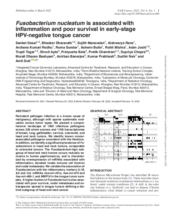 (PDF) Fusobacterium nucleatum is associated with inflammation and poor ...