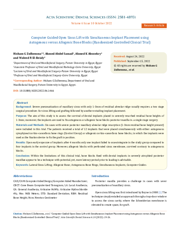 (PDF) Computer Guided Open Sinus Lift with Simultaneous Implant ...