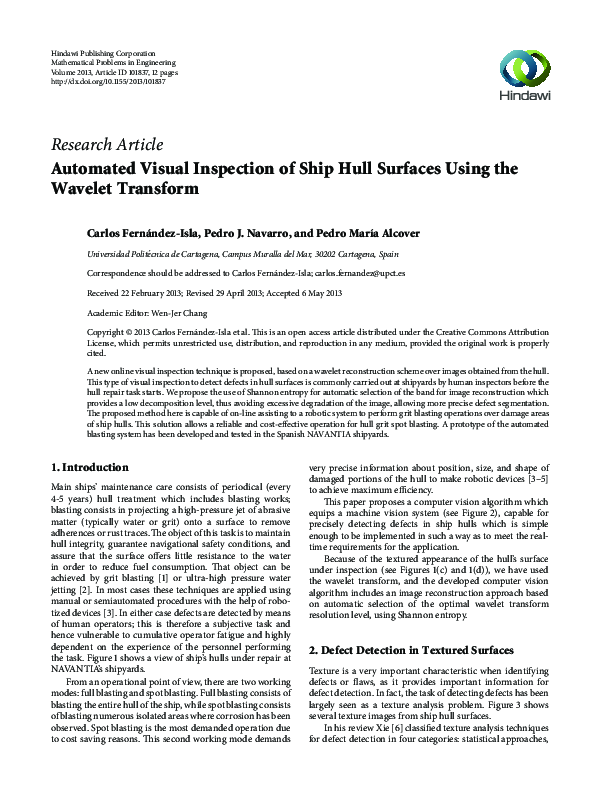(PDF) Automated Visual Inspection of Ship Hull Surfaces Using the ...