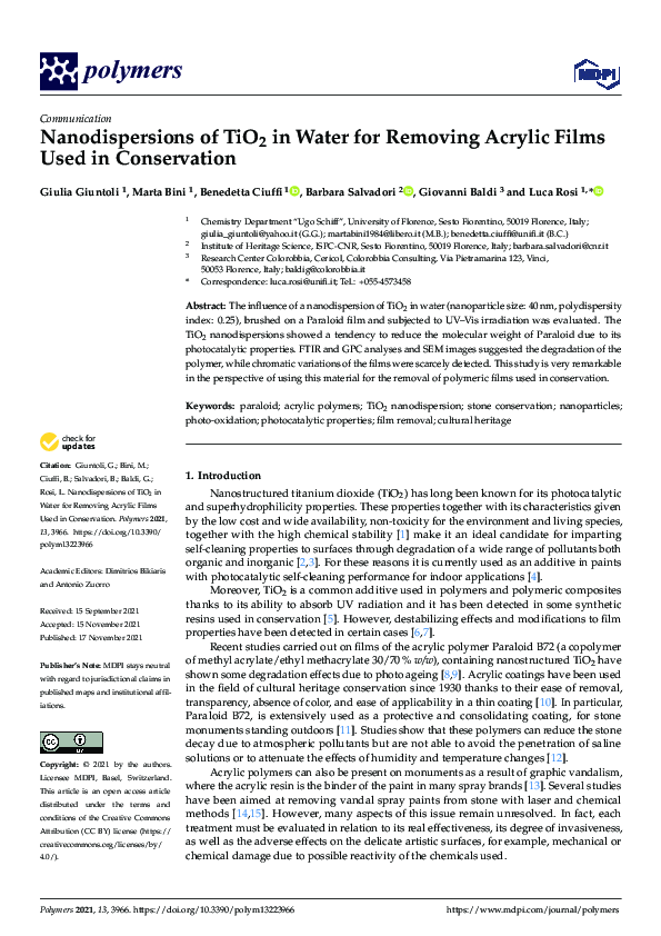 (PDF) Nanodispersions of TiO2 in Water for Removing Acrylic Films Used ...