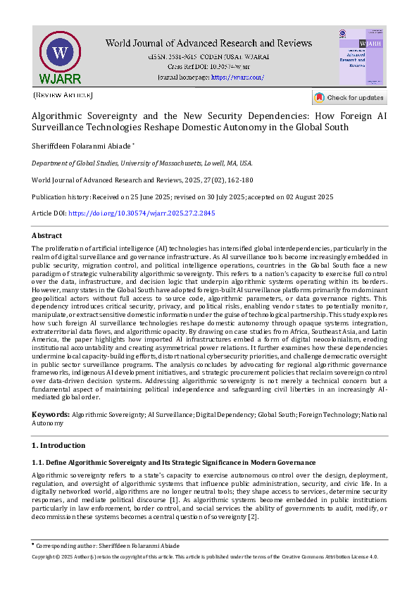 (PDF) Algorithmic Sovereignty and the New Security Dependencies: How ...