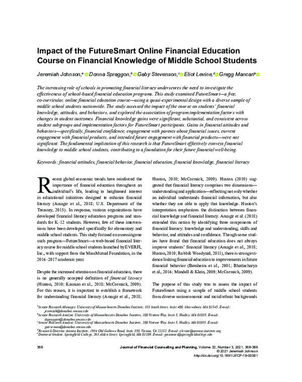 (PDF) Impact of the FutureSmart Online Financial Education Course on ...