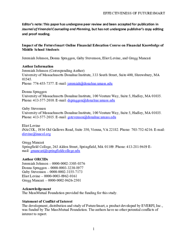 (PDF) Impact of the FutureSmart Online Financial Education Course on ...