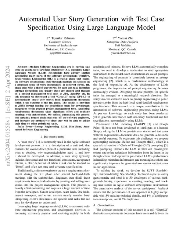 (PDF) Automated User Story Generation with Test Case Specification ...