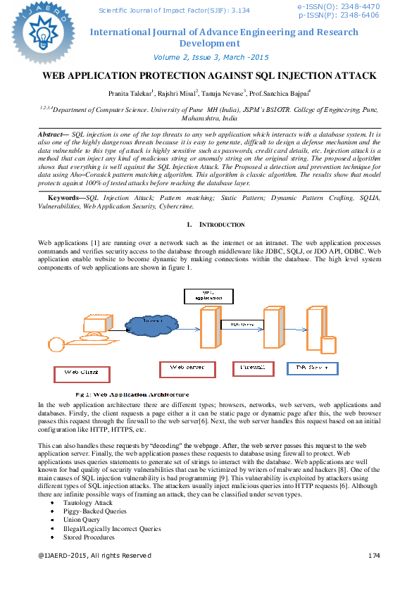 (PDF) Web Application Protection Against SQL Injection Attack