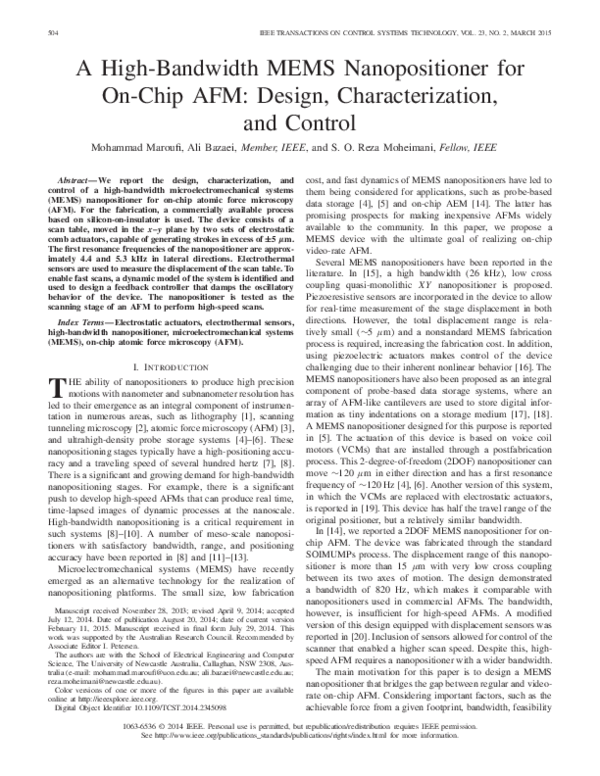 (PDF) A High-Bandwidth MEMS Nanopositioner for On-Chip AFM: Design ...