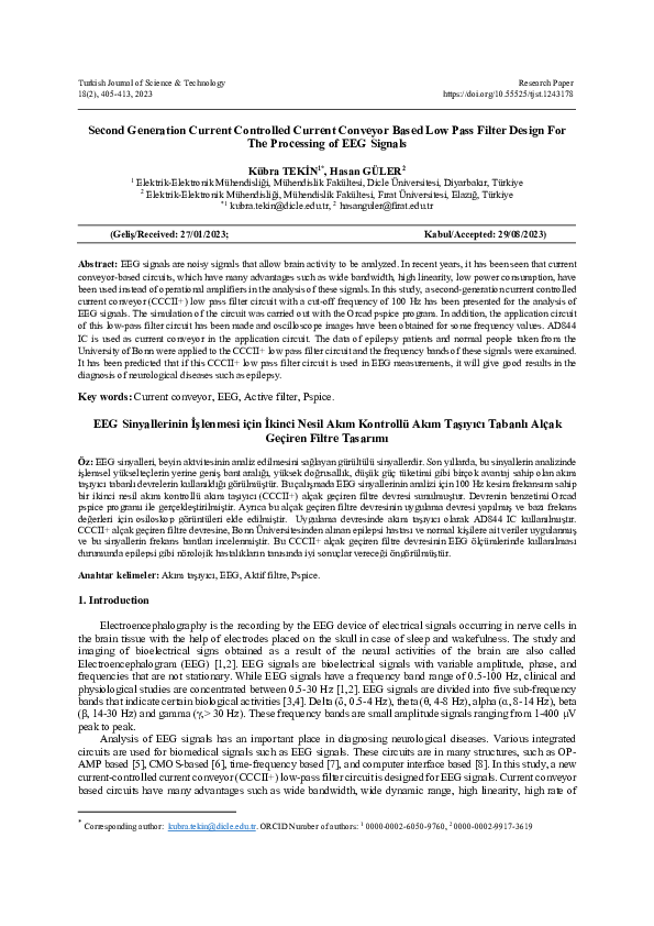 (PDF) Second Generation Current Controlled Current Conveyor Based Low ...