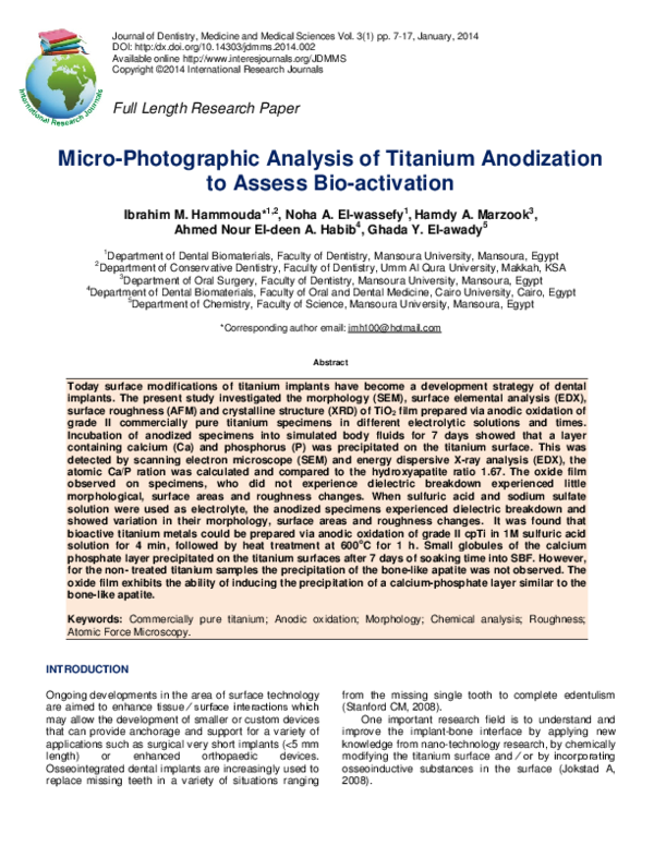 (PDF) Micro-Photographic Analysis of Titanium Anodization to Assess Bio ...