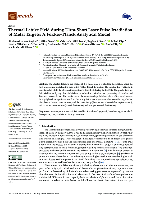 (PDF) Thermal Lattice Field during Ultra-Short Laser Pulse Irradiation ...