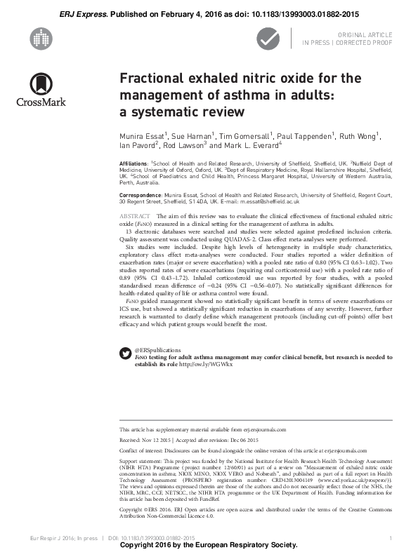 (PDF) Fractional exhaled nitric oxide for the management of asthma in ...