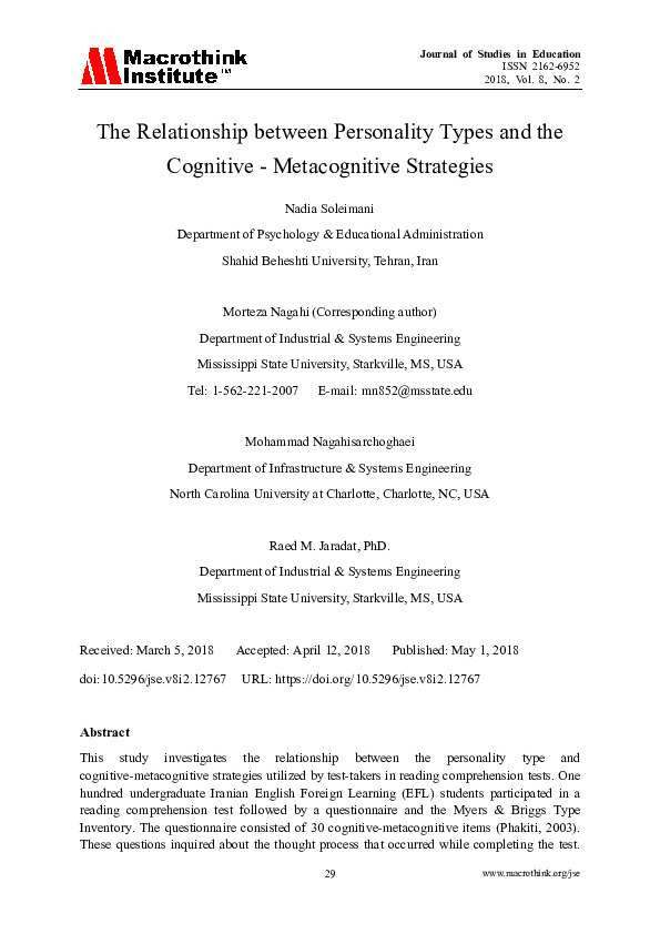 (PDF) The Relationship between Personality Types and the Cognitive ...