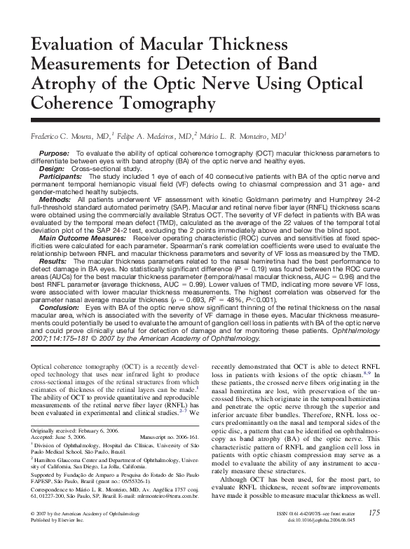 (PDF) Evaluation of Macular Thickness Measurements for Detection of ...