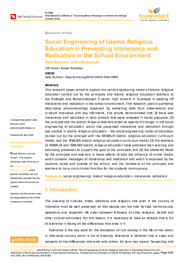 (PDF) Social Engineering of Islamic Religious Education in Preventing ...