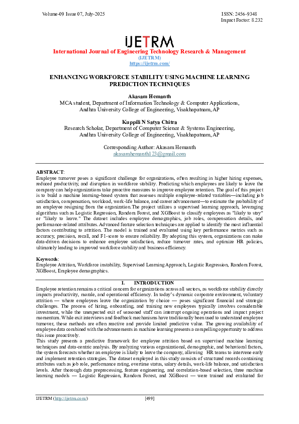 (PDF) ENHANCING WORKFORCE STABILITY USING MACHINE LEARNING PREDICTION ...