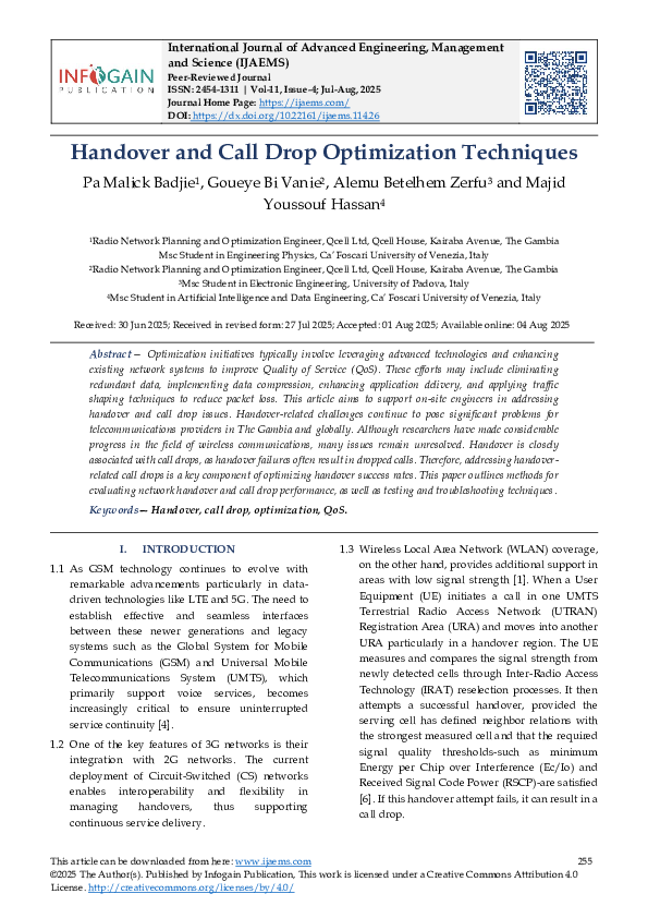 (PDF) Handover and Call Drop Optimization Techniques