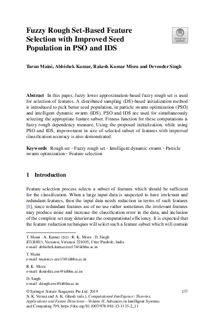 (PDF) Fuzzy Rough Set-Based Feature Selection with Improved Seed ...