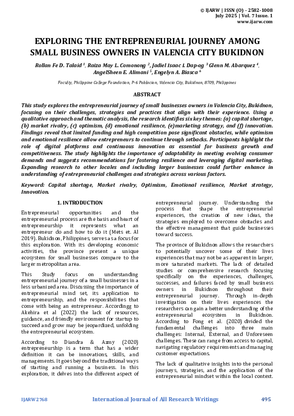 (PDF) EXPLORING THE ENTREPRENEURIAL JOURNEY AMONG SMALL BUSINESS OWNERS ...