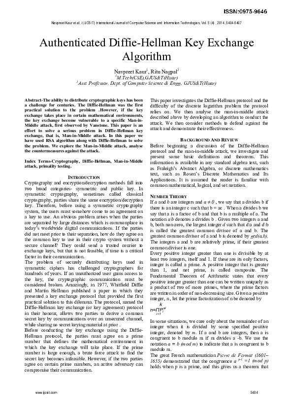 (PDF) Authenticated Diffie-Hellman Key Exchange Algorithm
