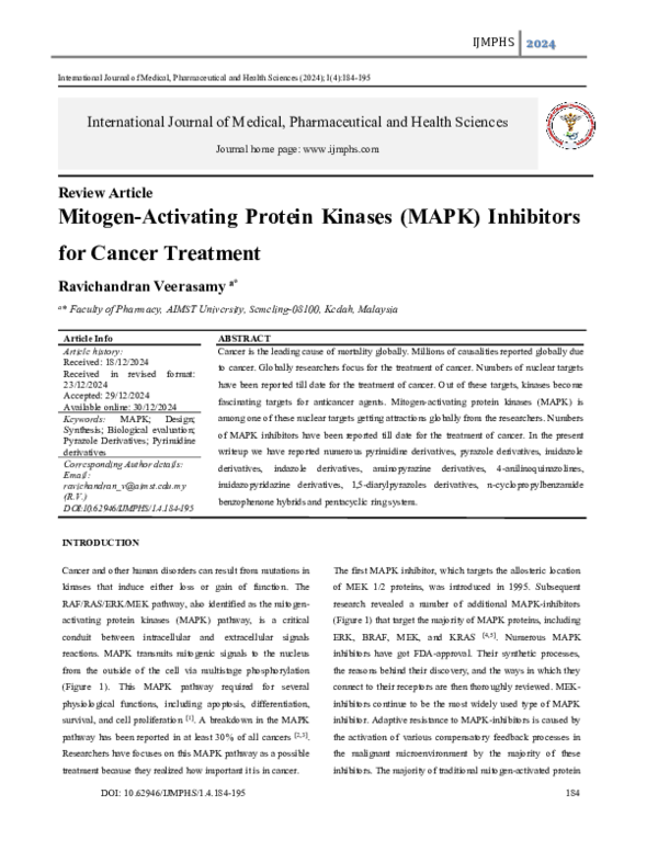 (PDF) Mitogen-Activating Protein Kinases (MAPK) Inhibitors for Cancer ...