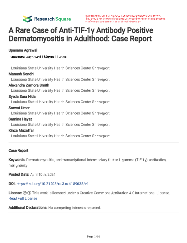 (PDF) A Rare Case of Anti-TIF-1γ Antibody Positive Dermatomyositis in ...
