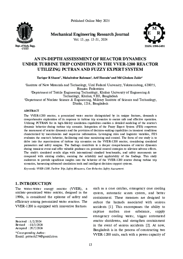 (PDF) AN IN-DEPTH ASSESSMENT OF REACTOR DYNAMICS UNDER TURBINE TRIP ...