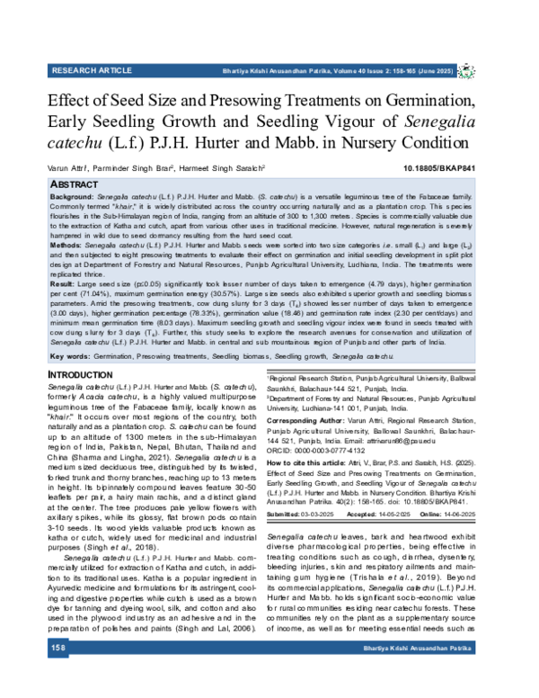 (PDF) Effect of Seed Size and Presowing Treatments on Germination ...