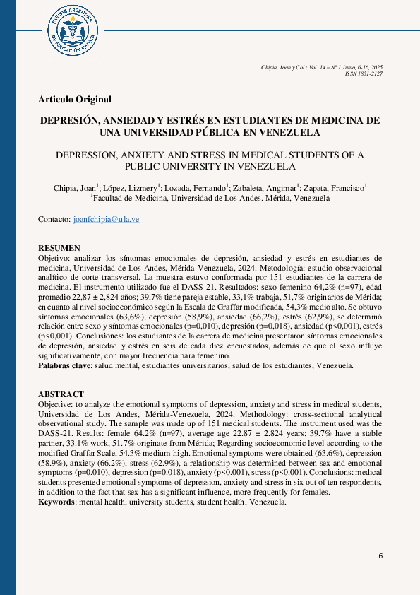 (PDF) DEPRESIÓN, ANSIEDAD Y ESTRÉS EN ESTUDIANTES DE MEDICINA DE UNA ...
