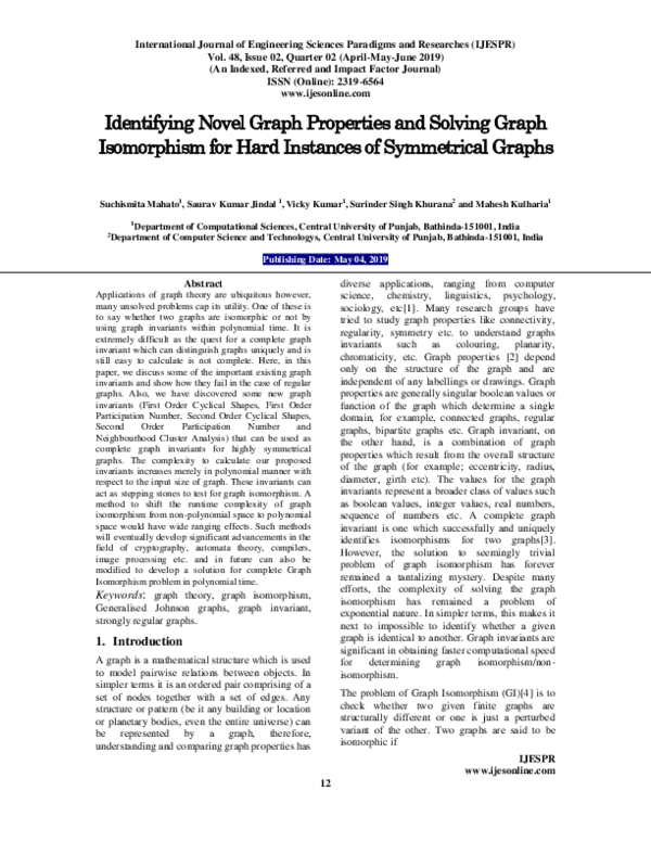 (PDF) Identifying Novel Graph Properties and Solving Graph Isomorphism ...