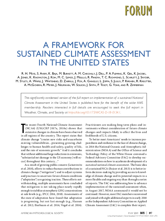 (PDF) A Framework for Sustained Climate Assessment in the United States