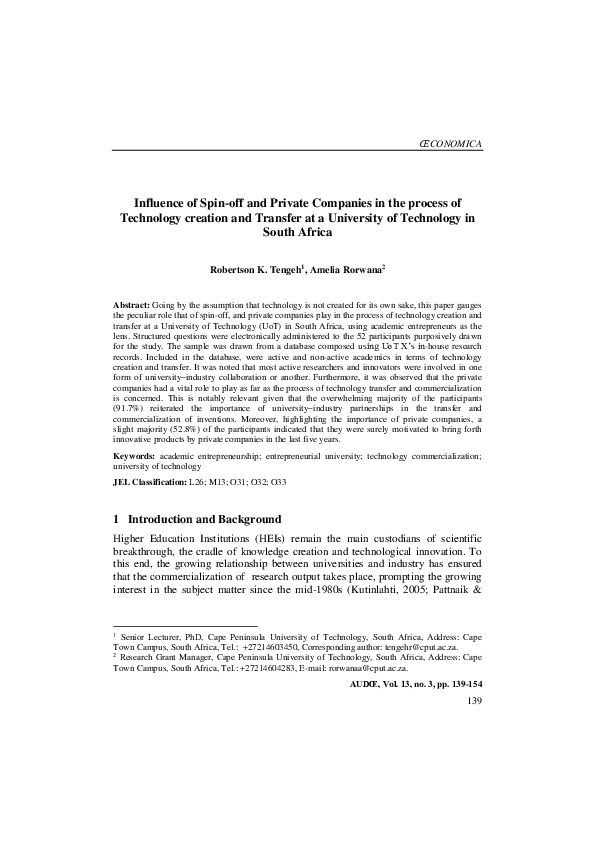 (PDF) Influence of Spin-off and Private Companies in the process of ...