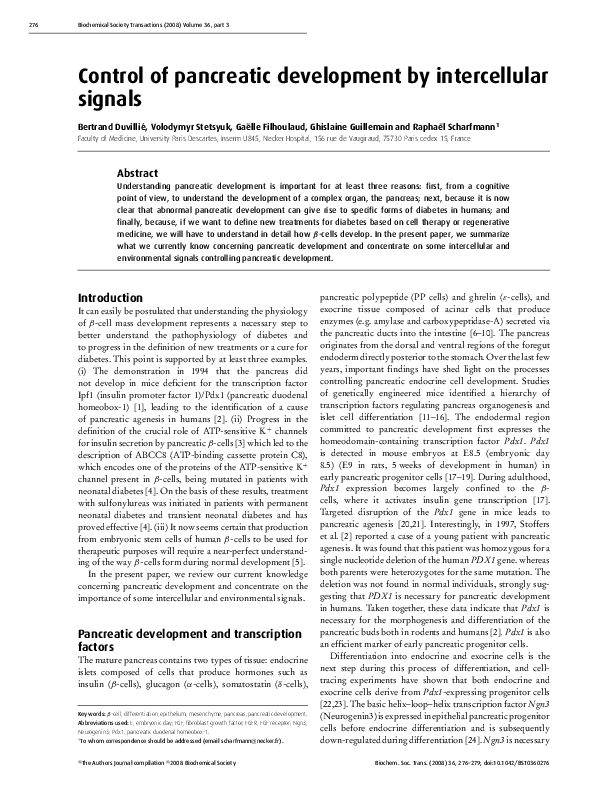 (PDF) Control of pancreatic development by intercellular signals