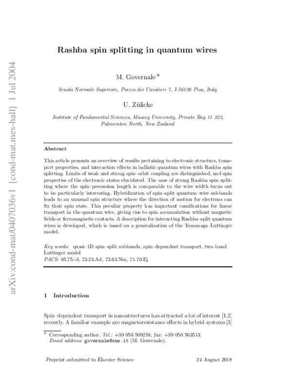 (PDF) Rashba spin splitting in quantum wires