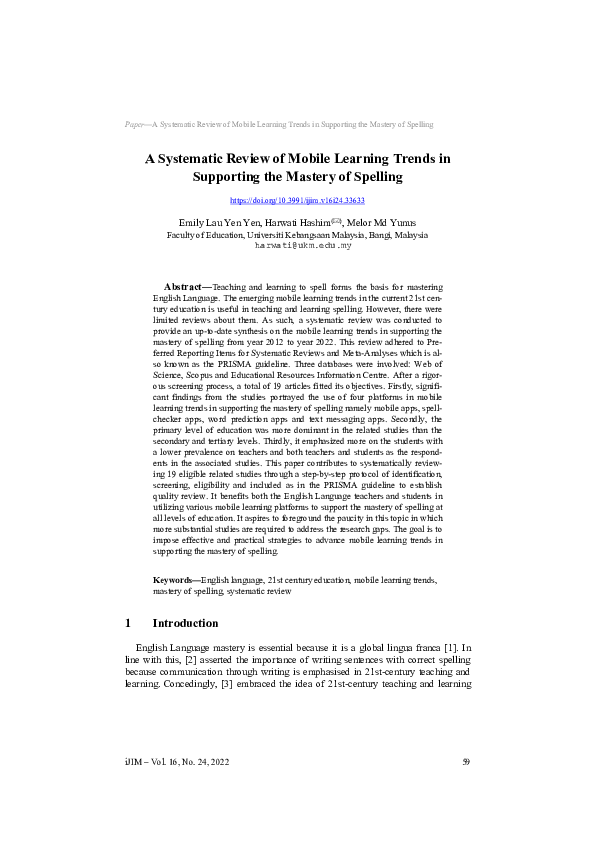(PDF) A Systematic Review of Mobile Learning Trends in Supporting the ...