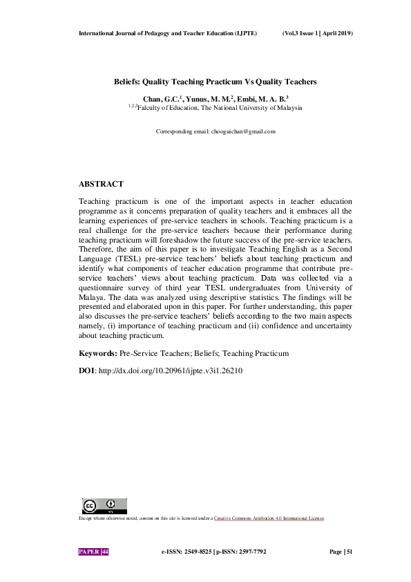(PDF) Beliefs: Quality Teaching Practicum Vs Quality Teachers