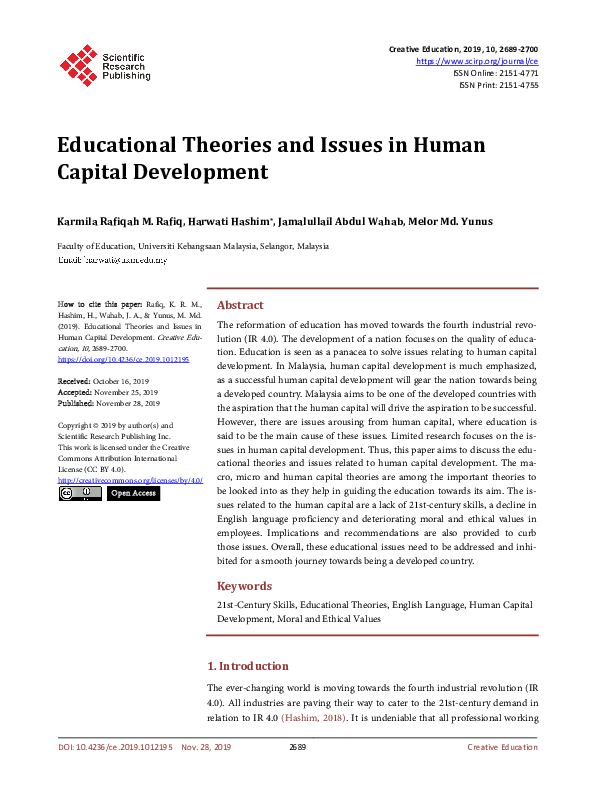 (PDF) Educational Theories and Issues in Human Capital Development