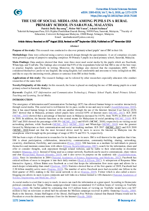 (PDF) The Use of Social Media (SM) Among Pupils in a Rural Primary ...