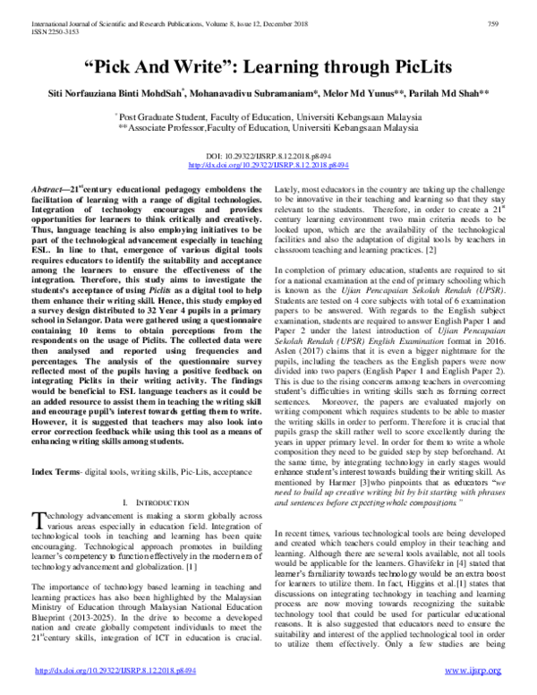 (PDF) “Pick And Write”: Learning through PicLits
